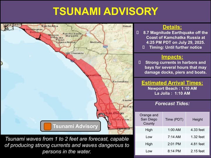 Tsunami Advisory for the  City of Solana Beach